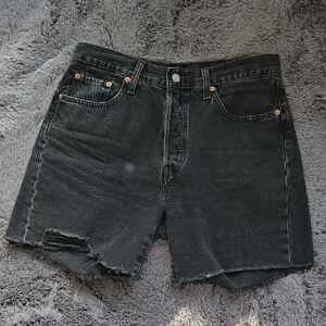 Levi's Black Denim Factory Distressed Raw Hem BUTTON FLY Shorts Size 29